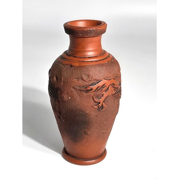 Tokonama Red Clay Dragon Motif Vase Textured Finish Intricate Dragon Carvings - Picture 5 of 12